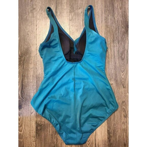JANTZEN Vintage Lapis Ruched One Piece Swimsuit Women's Size 14 - Picture 2 of 4